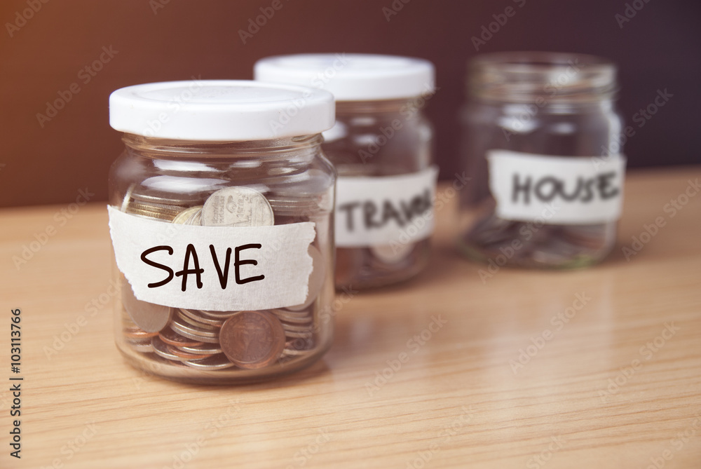 Bottles of coins for saving or useful in the future Bottles of coins for saving or useful in the future