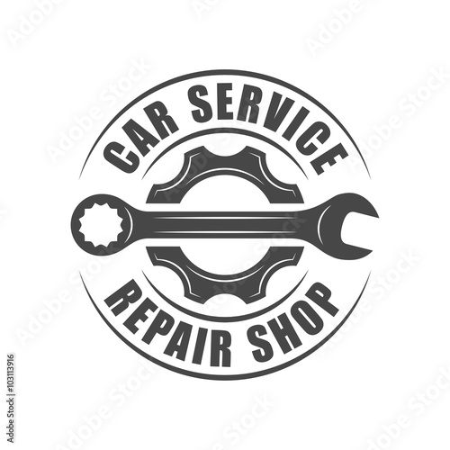 Auto service logotype, wrench and gear silhouette
