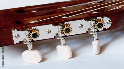 Headstock of classical guitar close up