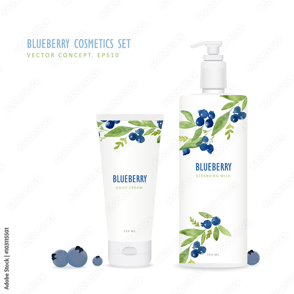 Minimalist packaging design of cosmetical tools with blueberry. Vector  mockup. Stock Vector | Adobe Stock