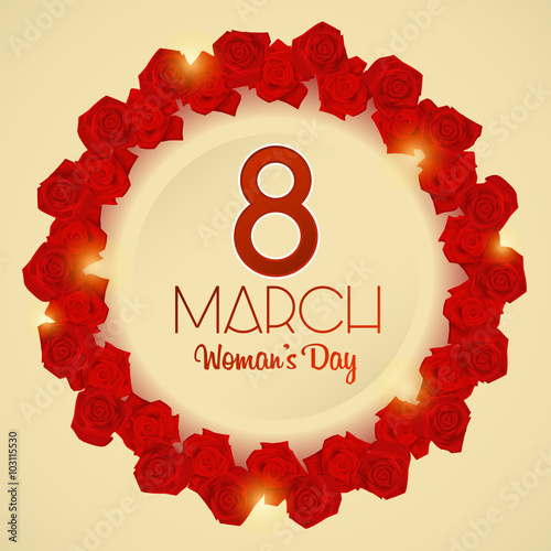Postcard for holiday International Woman's Day with roses