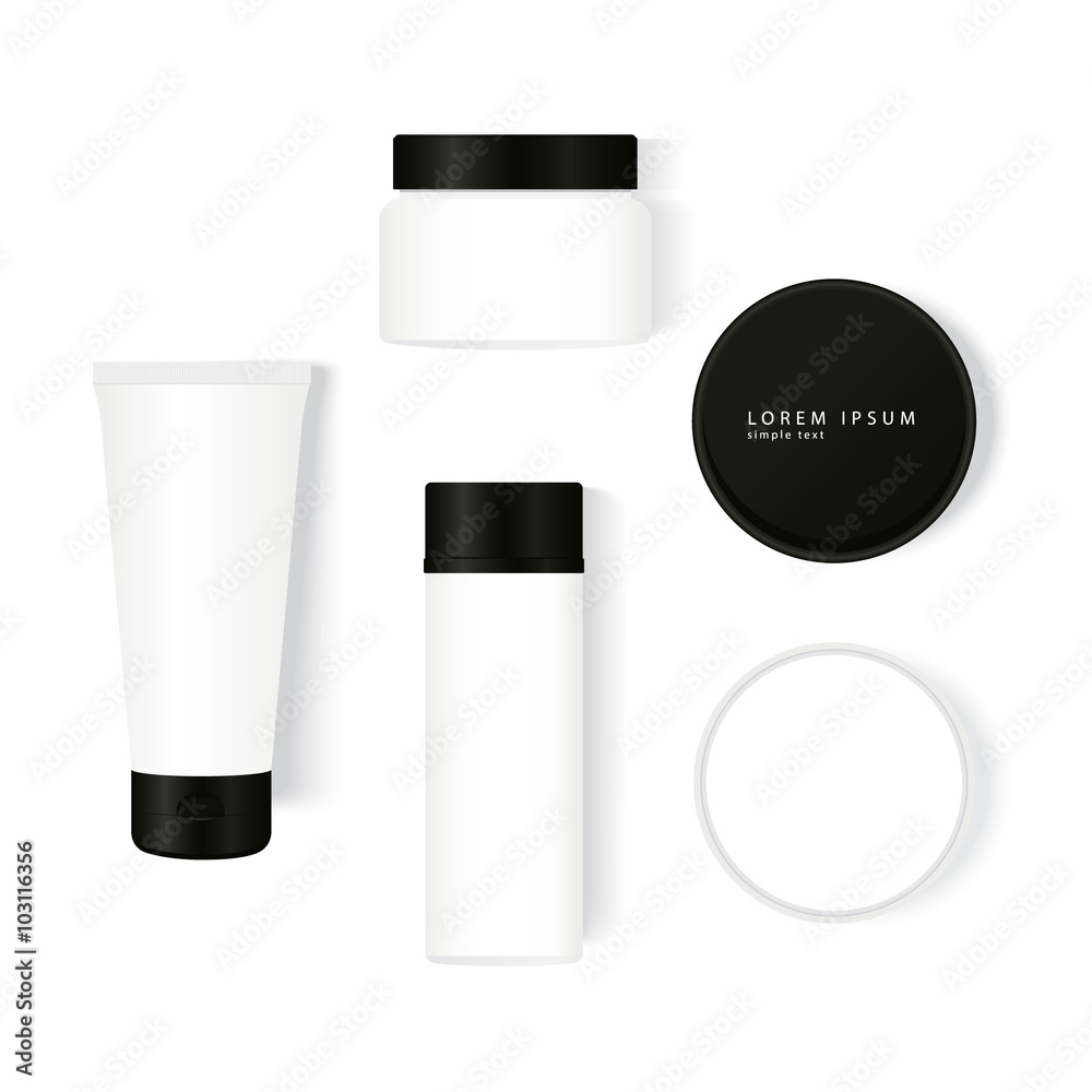 Package design gallery: tube, jar, bottle in realistic style. Vector template. Package design gallery: tube, jar, bottle in realistic style. Vector template.