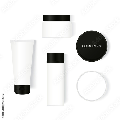 Package design gallery: tube, jar, bottle in realistic style. Vector template.
