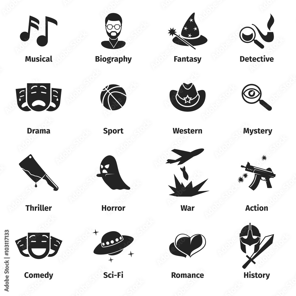Movie Genres Vector Icons Movie Film Genres Comedy Genre War And 