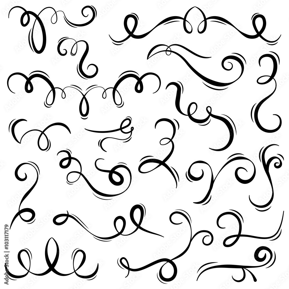Vintage decorative curls and swirls vector set in hand drawn style. Element vintage swirl, decoration curl illustration