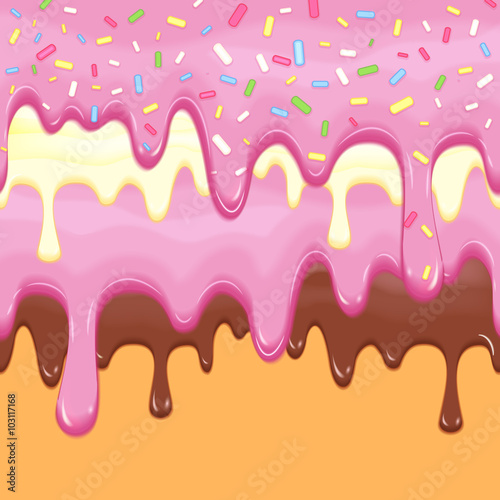Abstract vector background with donut dripping glaze. Confectionery delicious glaze, sweet pattern dripping, sugar glaze dripping illustration
