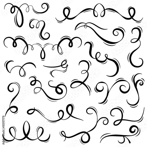 Vintage decorative curls and swirls vector set in hand drawn style. Element vintage swirl, decoration curl illustration