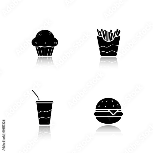 Fast food drop shadow icons set