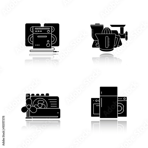 Household appliances drop shadow icons set