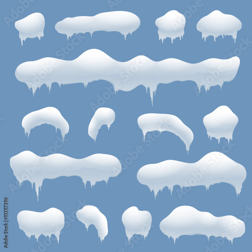 Snow caps, snowballs and snowdrifts vector set. Snow element, winter element snow, decoration snowball illustration