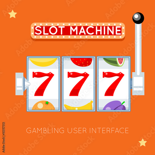 Online slot machine. Success lucky, gambling game, slot machine jackpot, casino machine slot illustration. Vector gambling user interface