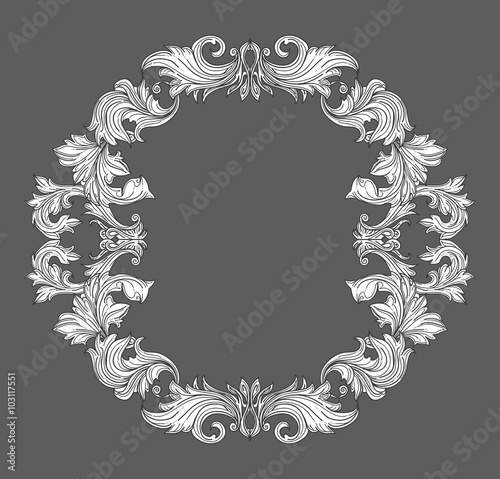 Vintage baroque frame border with leaf scroll floral ornament in line style. Frame floral, decorative vintage frame,  baroque frame. vector illustration