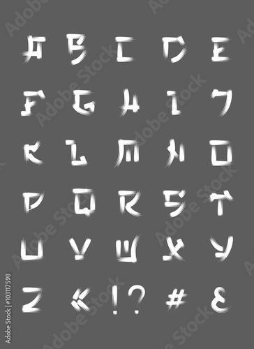 Japanese brush font, vector font letters in japan style. Japanese abc, style alphabet letter, japanese typography illustration
