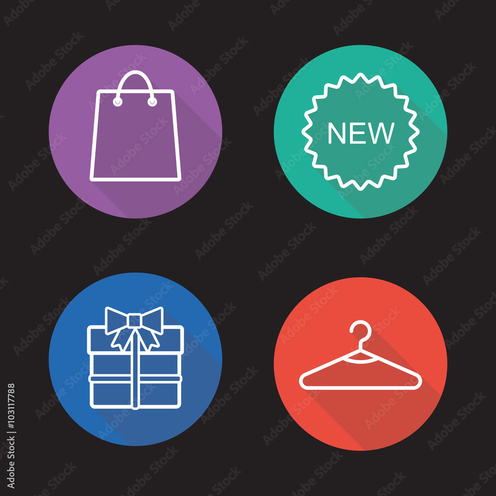 Holiday shopping flat linear icons set