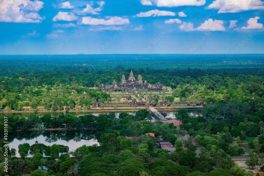Beautiful aerial view of Angkor Wat Temple