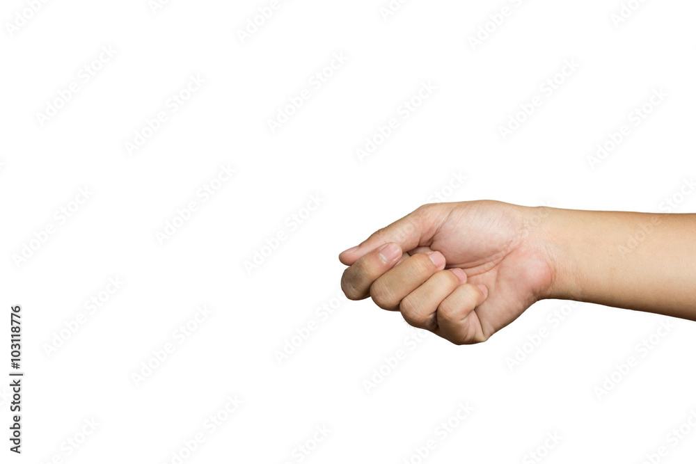 adult man hand to hold something, isolated on white adult man hand to hold something, isolated on white