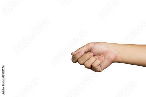 adult man hand to hold something, isolated on white