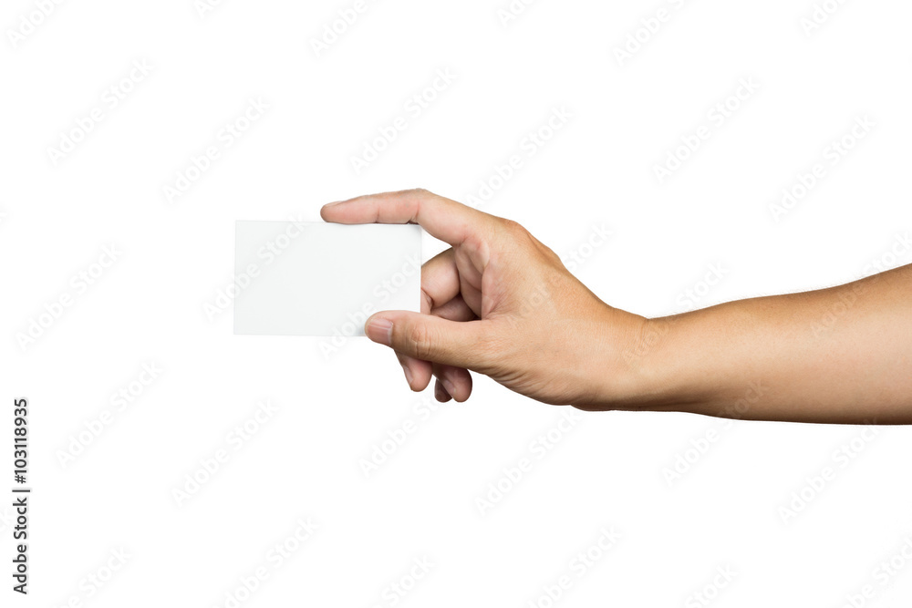 Hand holding a blank white card Hand holding a blank white card