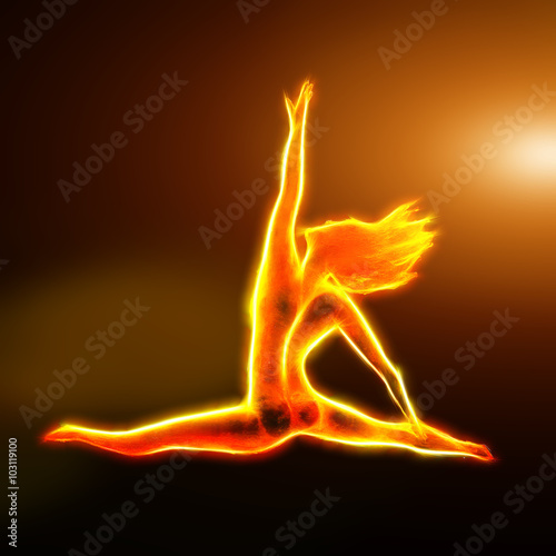 Fiery ballerina jumping fractal with light