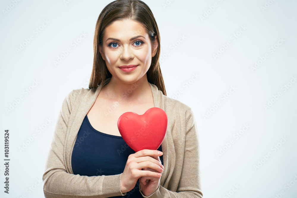 Beautiful woman hold red heart. Valentine day love concept. Beautiful woman hold red heart. Valentine day love concept.