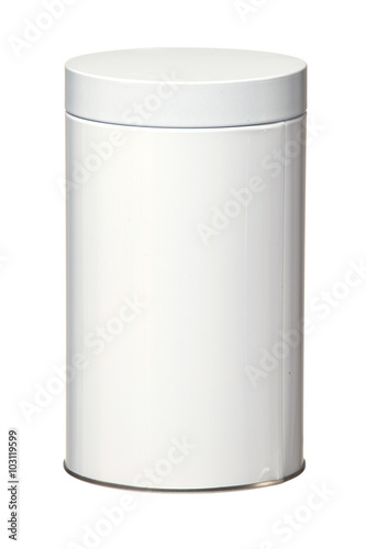 Cylindrical Shaped Metal Gift Container on White Background