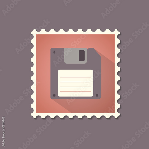 Retro style floppy disk flat stamp with shadow.