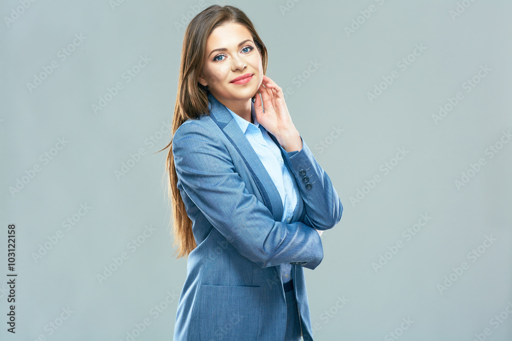 Isolated portrait of smiling beautiful business woma