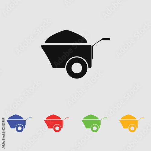 Construction wheelbarrow with sand vector icons