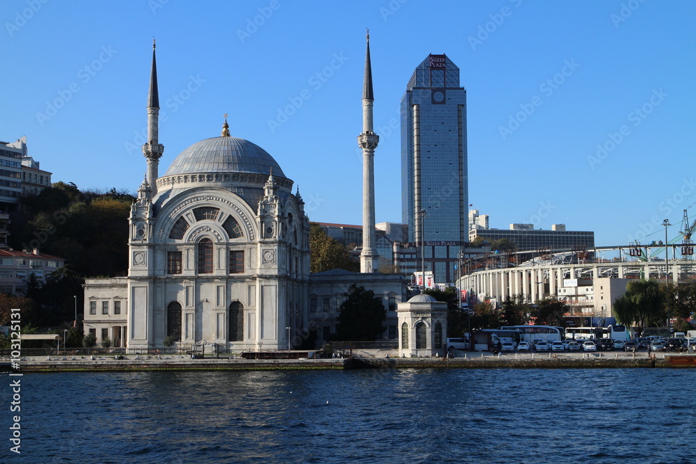 Dolmabahçe Mosque as seen from the Bosporus, Istanbul, Turkey