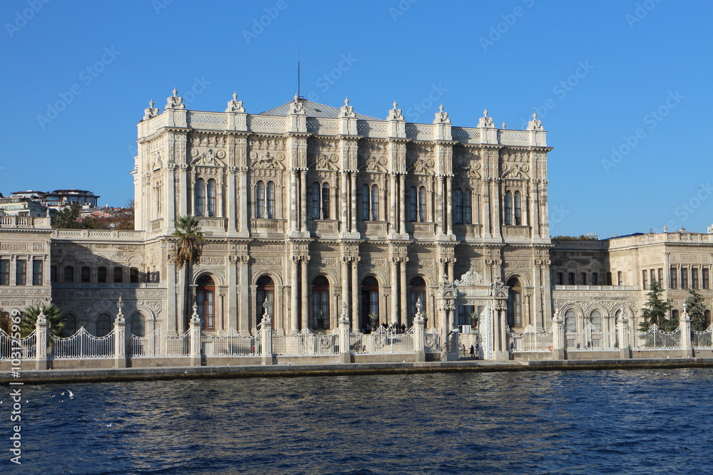 Facade of Dolmabahçe Palace in  Bosporus strait, Istanbul, Turkey