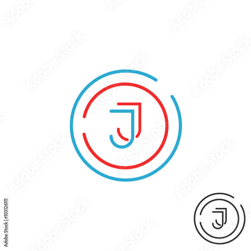 Modern letter J logo monogram, outline emblem business card,  line deco design element template