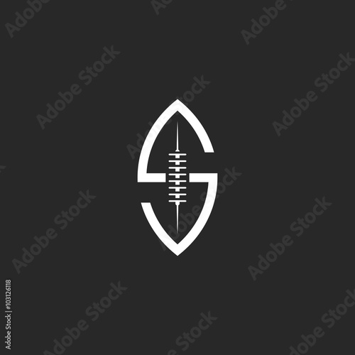 Football ball logo S letter, creative idea rugby sport team emblem template
