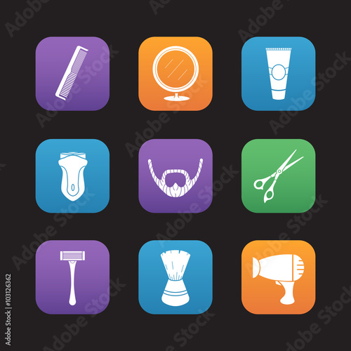 Shaving flat design icons set