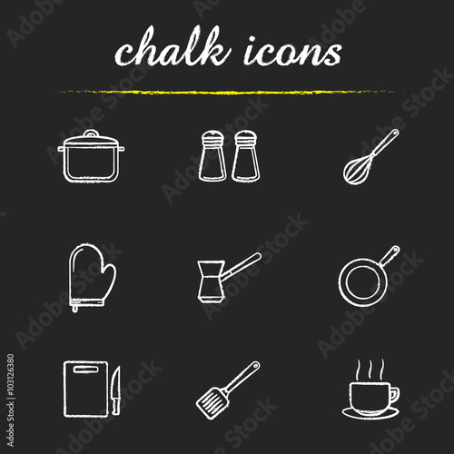 Kitchenware chalk icons set