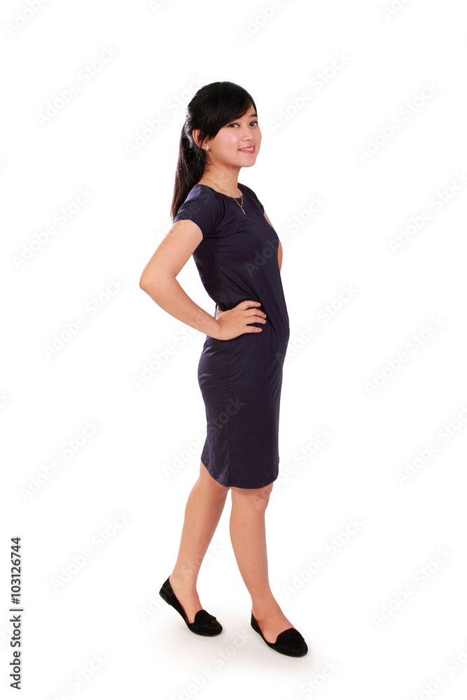Fototapeta premium Businesswoman walking full body isolated