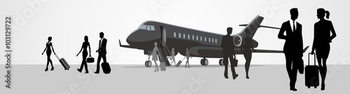 The plane landed at the airport business people