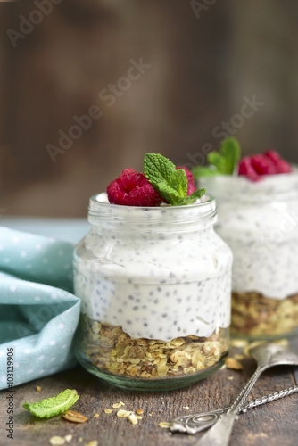 Chia pudding with oat and berries.
