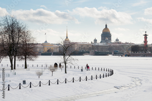 View of St. Isaac's Cathedral and Neva river in winter