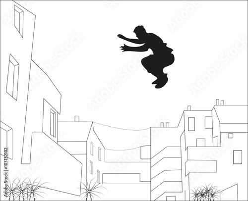 Parkour in the  city vector silhouette, silhouette vettoriale parkour in città