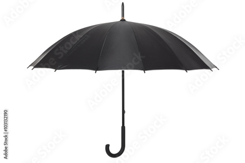 Open black umbrella isolated on white, clipping path included