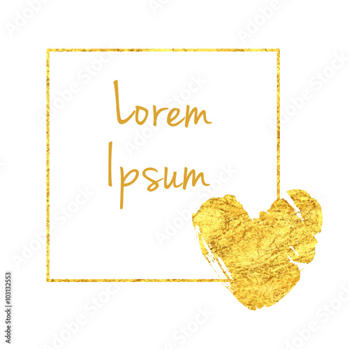 Golden square frame element with gold heart forms place for text or design. White background. EPS10