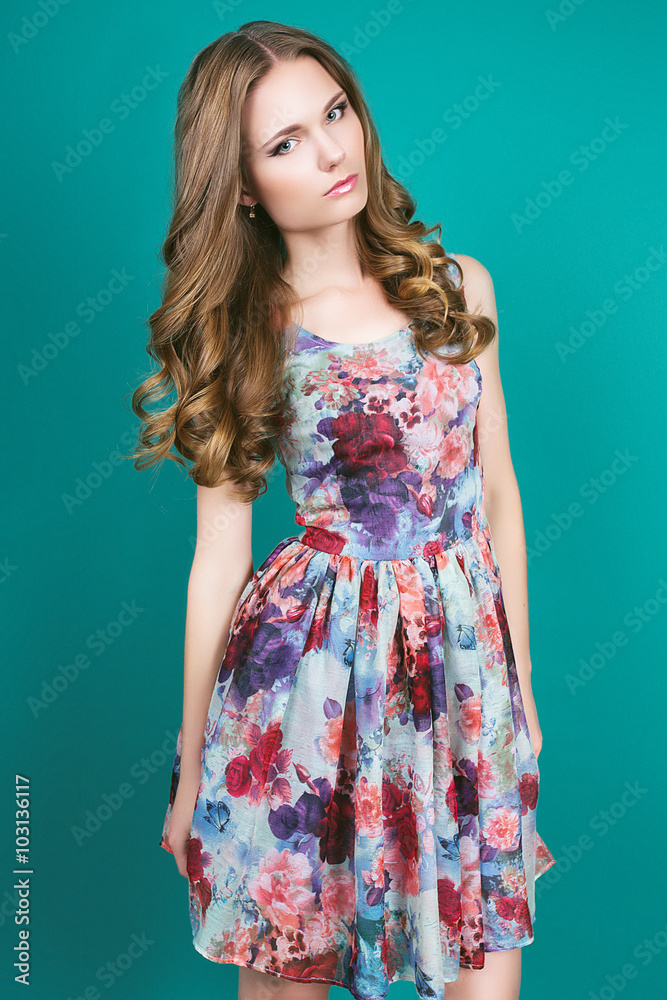 Studio photo of young woman on green background Studio photo of young woman on green background