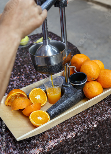 Photography Turkish man sell orange juice in street of istanbul with old met