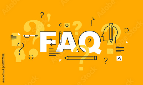 Thin line flat design banner for FAQ web page, online support, help, product and service information. Modern vector illustration concept of word FAQ for website and mobile website banners.