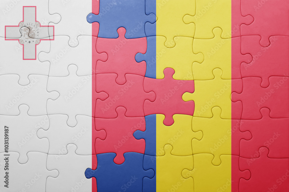 puzzle with the national flag of malta and romania puzzle with the national flag of malta and romania