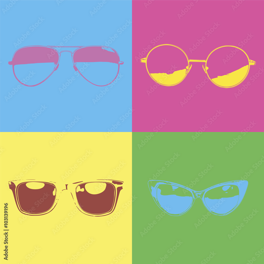 Glasses in Pop-Art Style. Pop-art comics background Stock Vector