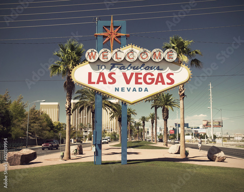 famous sign on Las Vegas Boulevard (Strip), Nevada, USA vintage style
