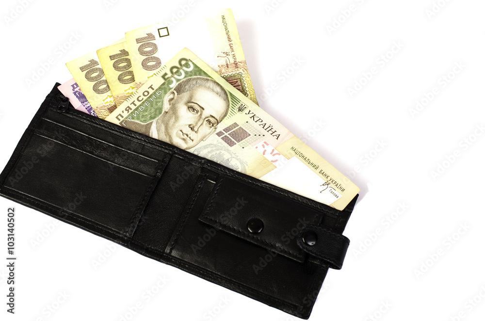 Ukrainian hryvnia. Banknotes in denominations 100, 200, 500 in b Ukrainian hryvnia. Banknotes in denominations 100, 200, 500 in b
