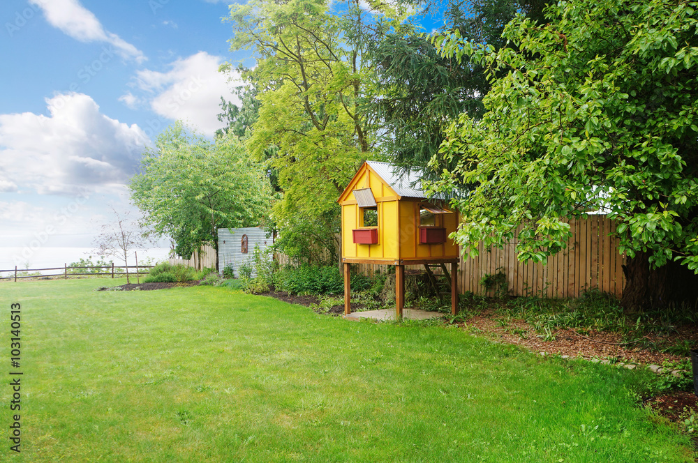 Brilliant grassy yard with a view of the ocean. Brilliant grassy yard with a view of the ocean.