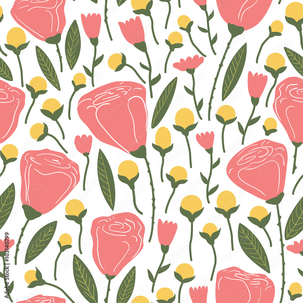 Elegant seamless pattern with pink flowers.